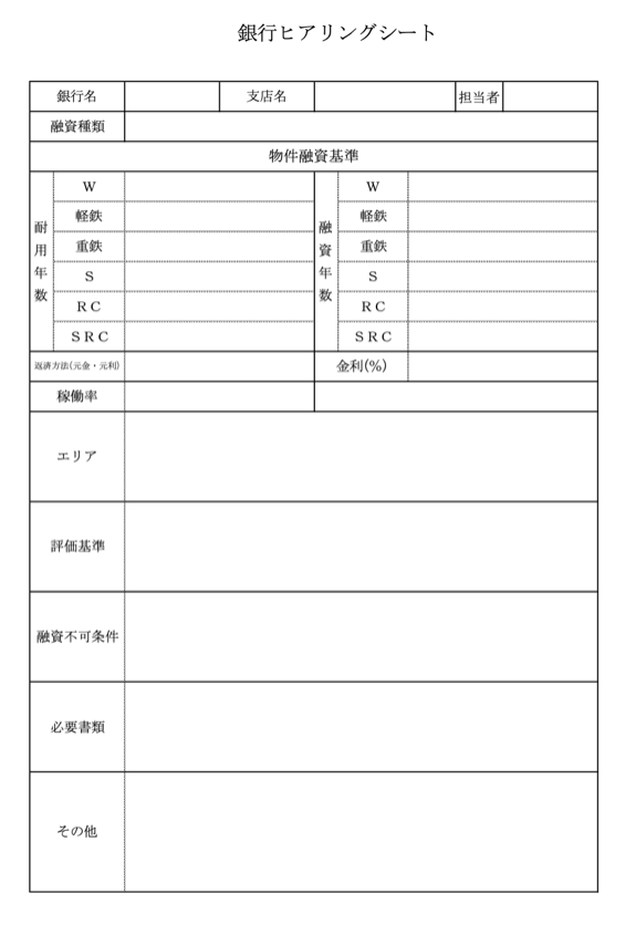 銀行ヒアリングシート